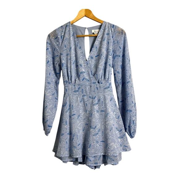 Japna Blue Floral Womens Jumpsuit Romper Playsuit M Medium Ruffled Belted - Picture 1 of 6
